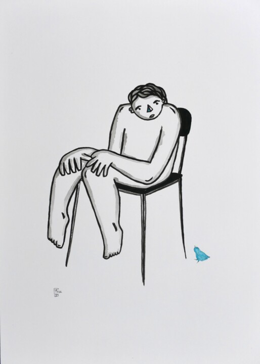 Drawing titled "sur ma chaise" by Yorizzyo, Original Artwork, Acrylic