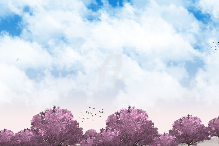 Arts numériques intitulée "Sakura" par Younes El Amrani (Ynes), Œuvre d'art originale, Travail numérique 2D
