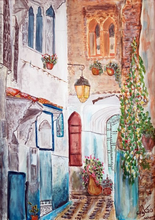Painting titled "chefchaouen" by Younes Mk, Original Artwork