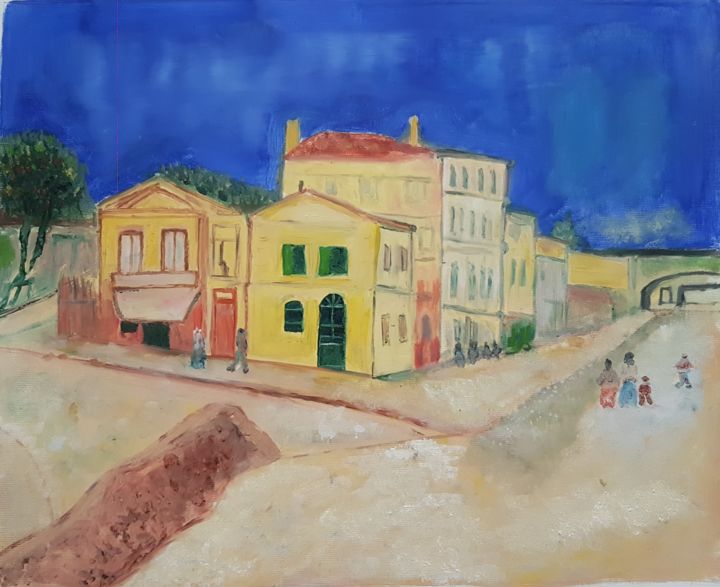 Painting titled "La maison jaune ( V…" by Younes Mk, Original Artwork, Oil