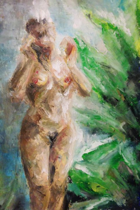 Painting titled "Shower" by Yugi, Original Artwork, Oil