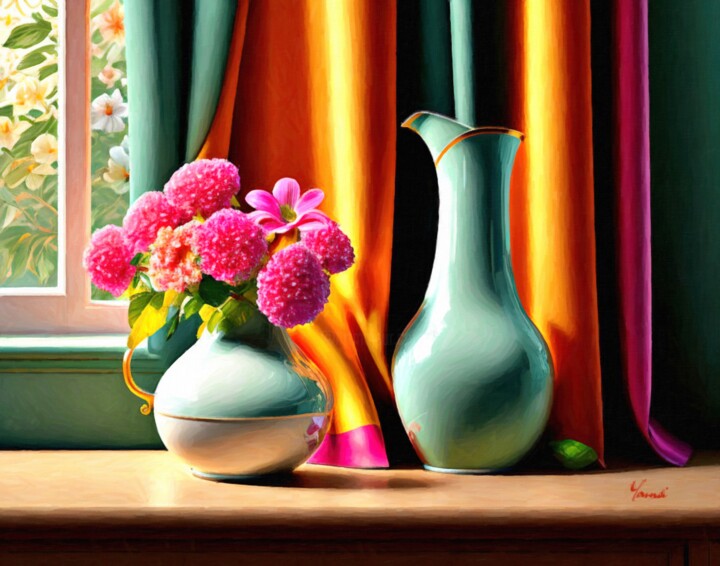 Painting titled "Still life with vio…" by Younsi, Original Artwork, Oil