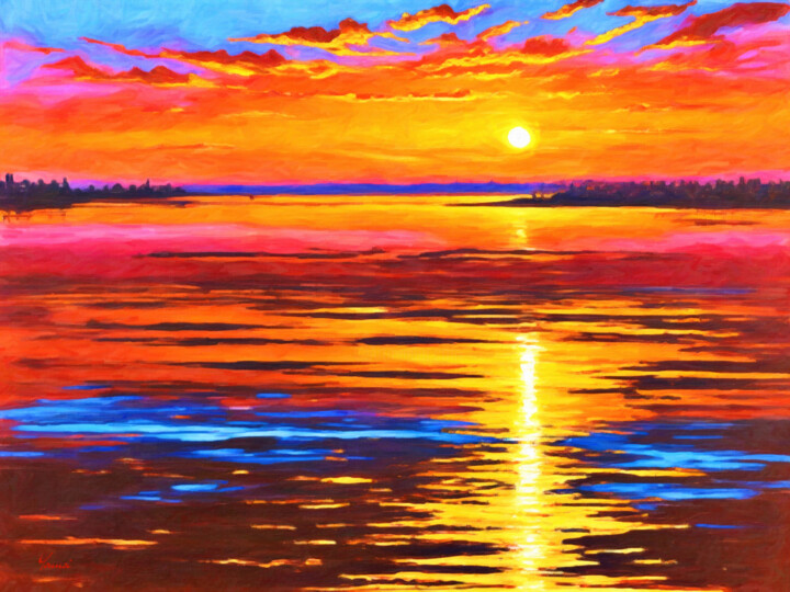 Painting titled "SUNSET MOMENTS V.5" by Younsi, Original Artwork, Oil