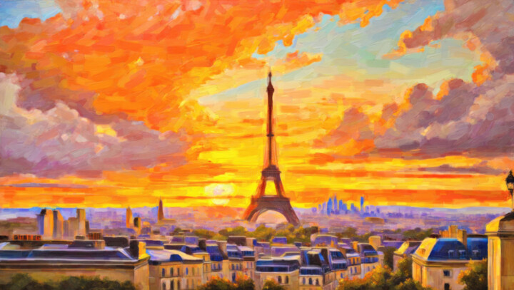 Painting titled "Paris Horizon" by Younsi, Original Artwork, Oil