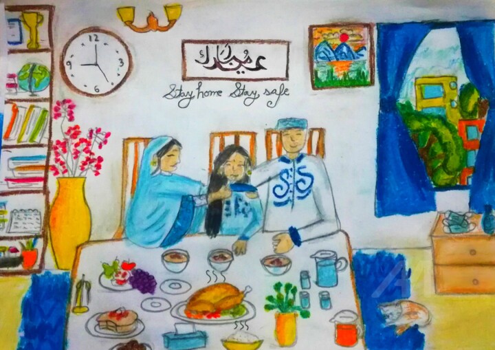 Painting titled "Eid festival amid C…" by Youshra, Original Art, Pencil