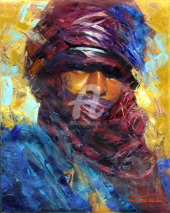 Painting titled "lhomme-bleu" by Youssef El Aouni (Cobratec), Original Artwork, Oil
