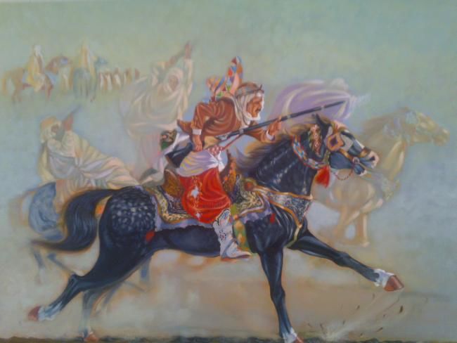 Painting titled "les cavalier arabian" by Yuoyo, Original Artwork, Oil