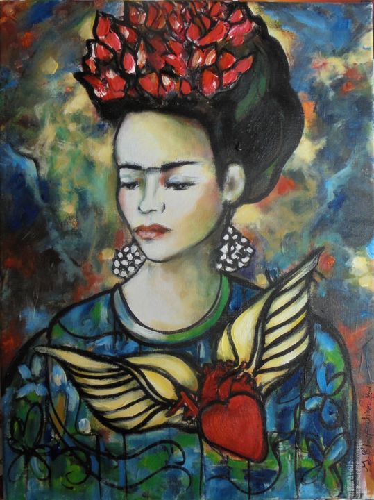 Pintura intitulada "Frida Kahlo" por Isabelle Charpentier, Obras de arte originais