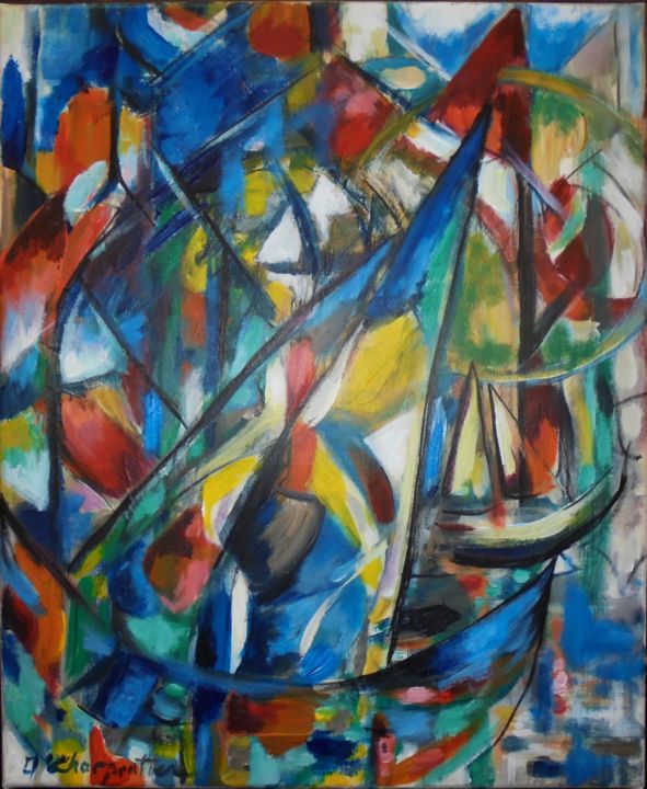 Painting titled "bateaux" by Isabelle Charpentier, Original Artwork