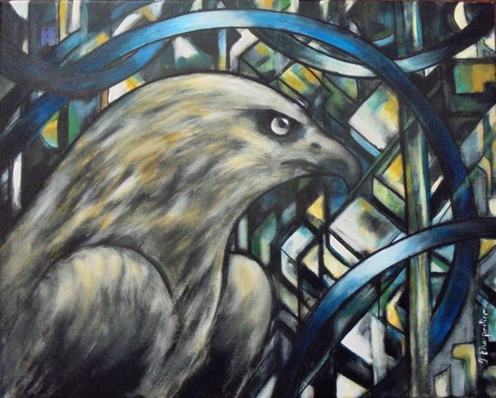 Pittura intitolato "la nuit de l'aigle" da Isabelle Charpentier, Opera d'arte originale, Acrilico