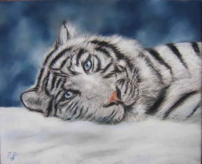 Peinture intitulée "un tigre blanc" par Isabelle Charpentier, Œuvre d'art originale, Huile