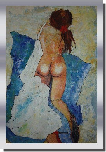 Malerei mit dem Titel "Le pareo bleu" von Ysia, Original-Kunstwerk, Öl