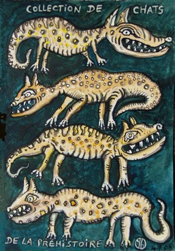 Peinture intitulée "chats prehistoriques" par Yseult Houssais, Œuvre d'art originale