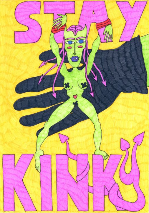 Desenho intitulada "Stay Kinky 1" por Masha Weber (ytkamasha), Obras de arte originais, Marcador