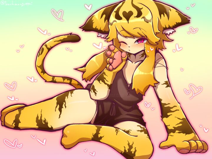 Digital Arts titled "Animegirl Tiger" by Yu.Yu, Original Artwork, 2D Digital Work