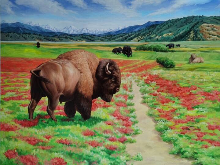 Painting titled "plateau3" by Yu Zhong Li, Original Artwork, Oil