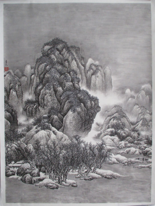 Drawing titled "Snow Forest" by Yuan Li, Original Artwork