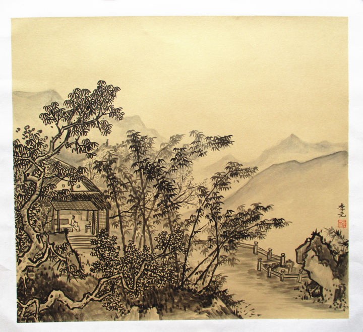 Рисунок под названием "Bamboo House No.2" - Yuan Li, Подлинное произведение искусства