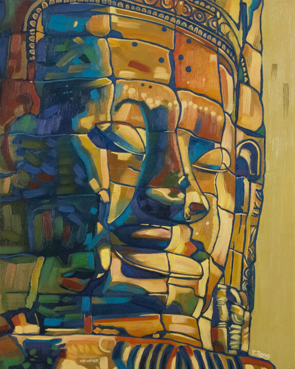 Painting titled "Buddha statue Khmer…" by Yue Zeng, Original Artwork, Oil