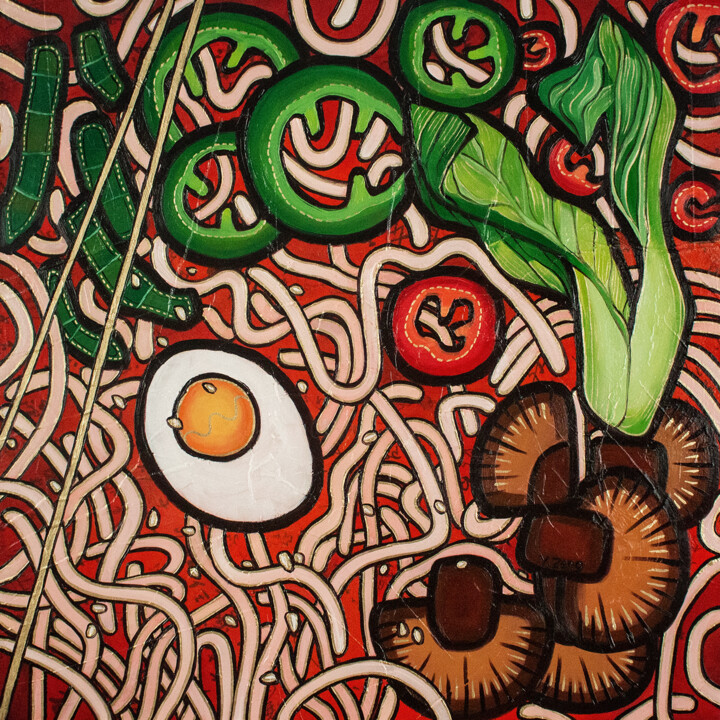 Peinture intitulée "Ramen noodle vegeta…" par Yue Zeng, Œuvre d'art originale, Huile Monté sur Panneau de bois