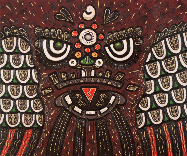 Schilderij getiteld "Lion dance black" door Yue Zeng, Origineel Kunstwerk, Olie