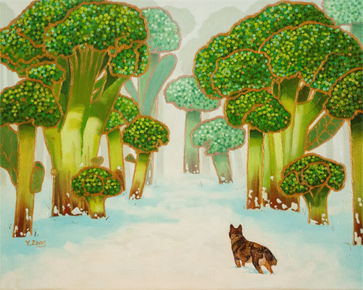 Malarstwo zatytułowany „Broccoli forest” autorstwa Yue Zeng, Oryginalna praca, Olej