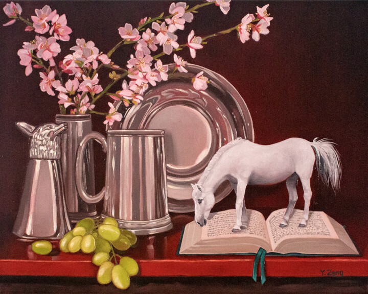 Painting titled "Miniature horse sti…" by Yue Zeng, Original Artwork, Oil
