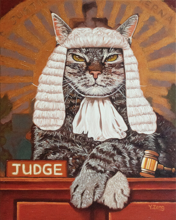 「Cat judge」というタイトルの絵画 Yue Zengによって, オリジナルのアートワーク, オイル