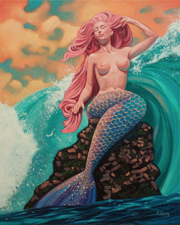 Painting titled "Mermaid" by Yue Zeng, Original Artwork, Oil