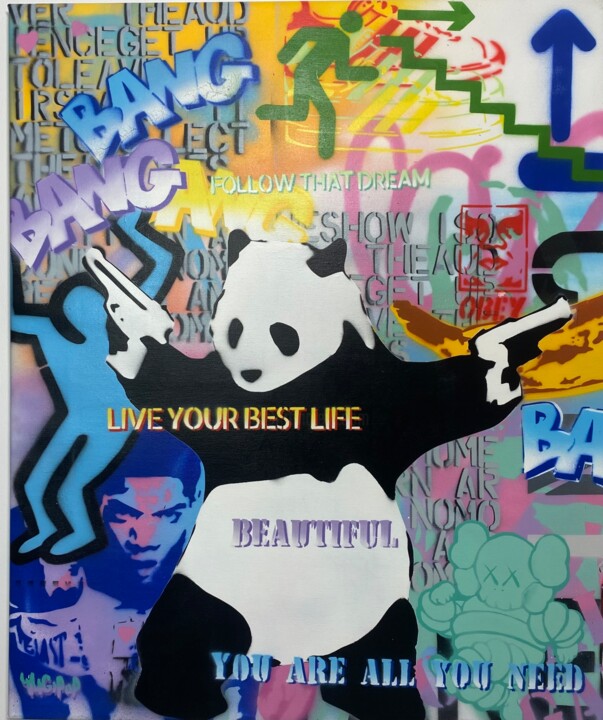 Ζωγραφική με τίτλο "Panda gang" από Yugipop, Αυθεντικά έργα τέχνης, Σπρέι βαφής