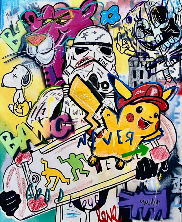 Schilderij getiteld "Dark side" door Yugipop, Origineel Kunstwerk, Graffiti