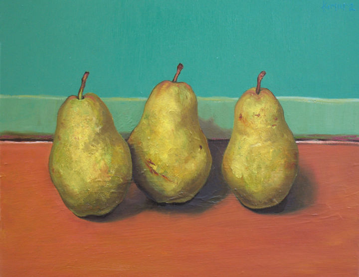 Painting titled "Three Yellow Pears…" by Yuki Komura, Original Artwork, Oil