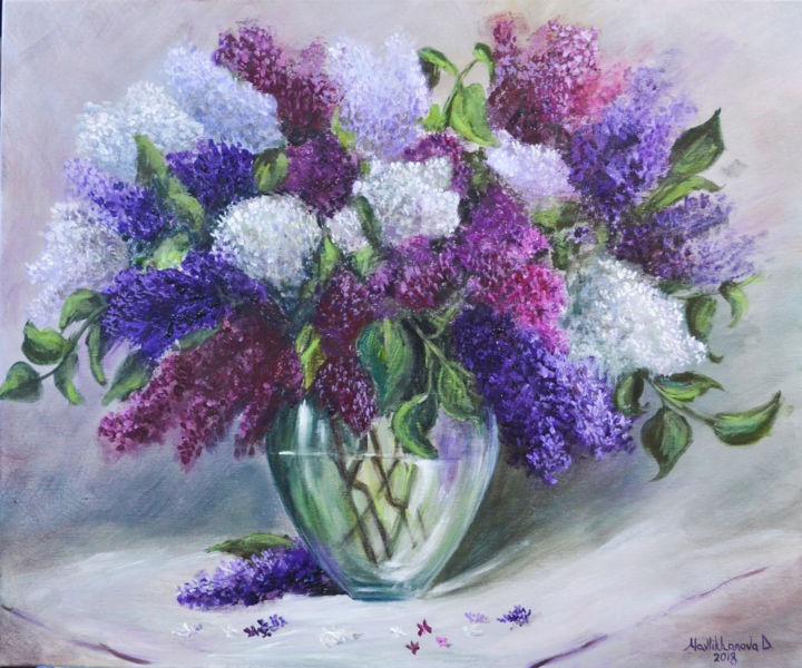 Painting titled "Lilac" by Daria Mavlikhanova, Original Artwork, Tempera