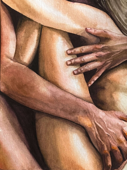 Schilderij getiteld "Cuddle" door Yuliya Lyubatinskaya (yuli_lyu_art), Origineel Kunstwerk, Aquarel