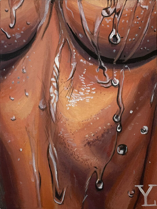 Painting titled "Water drops" by Yuliya Lyubatinskaya (yuli_lyu_art), Original Artwork, Acrylic Mounted on Cardboard