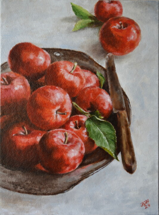 Painting titled "Red Apples" by Yulia Ivanova, Original Artwork, Oil