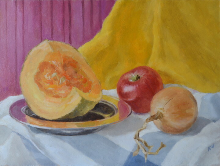 Malarstwo zatytułowany „Still life with pum…” autorstwa Yulia Ivanova, Oryginalna praca, Olej