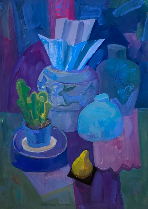Peinture intitulée "Purple still life" par Yulia Kiselyer, Œuvre d'art originale, Gouache