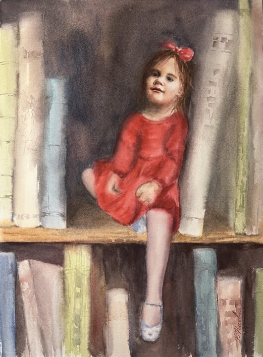 Schilderij getiteld "Childhood memories" door Yulia Risevets, Origineel Kunstwerk, Aquarel