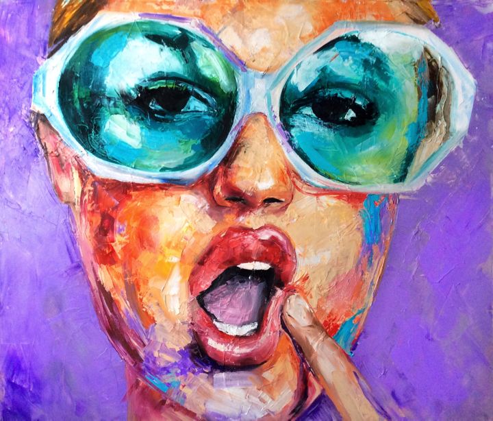 Pittura intitolato "Green glasses" da Yulia Varlamova, Opera d'arte originale, Olio