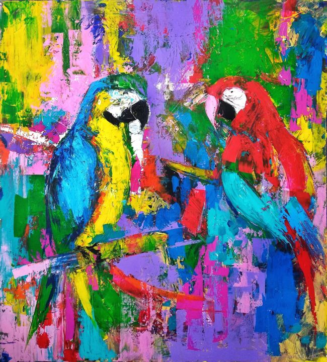 Pintura titulada "Parrots" por Yulia Varlamova, Obra de arte original, Acrílico