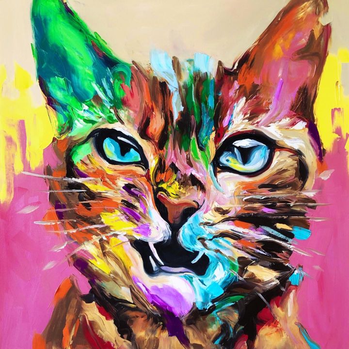 Ζωγραφική με τίτλο "Meow" από Yulia Varlamova, Αυθεντικά έργα τέχνης, Λάδι