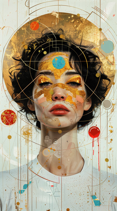 Цифровое искусство под названием "Gold leaf 10" - Yulia Verigina, Подлинное произведение искусства, Цифровая живопись