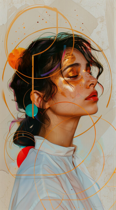 Цифровое искусство под названием "Gold leaf 11" - Yulia Verigina, Подлинное произведение искусства, Цифровая живопись