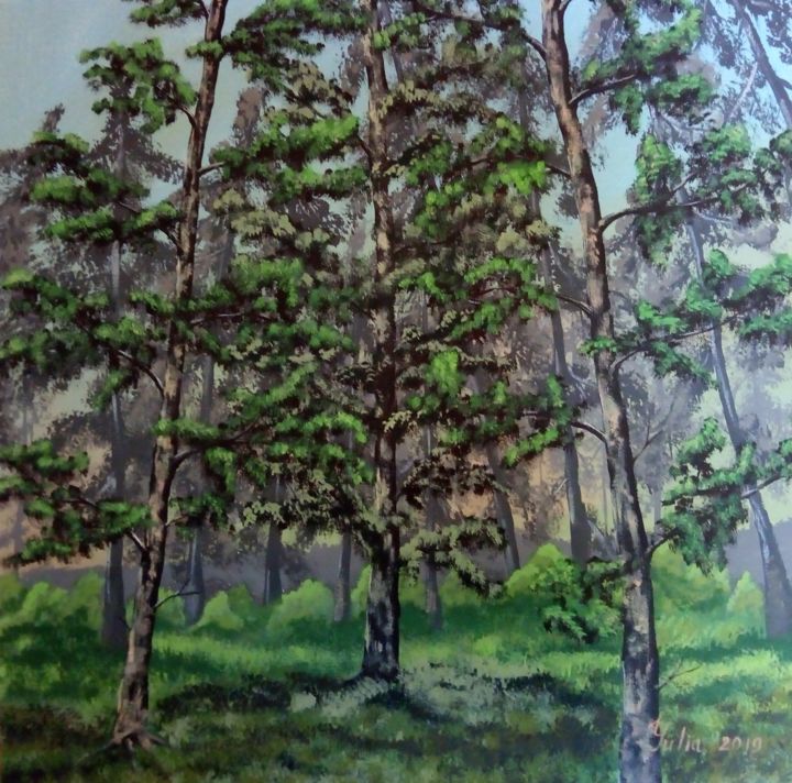 Painting titled "Forest" by Emilia, Original Artwork, Acrylic
