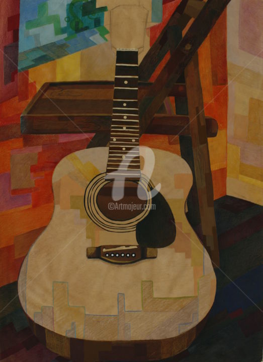 Drawing titled "The Guitar" by Yuliana Vladova, Original Artwork