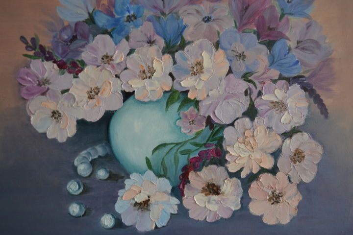 Painting titled "Flower fantasy" by Yulia Sheverova, Original Artwork, Oil Mounted on Wood Stretcher frame