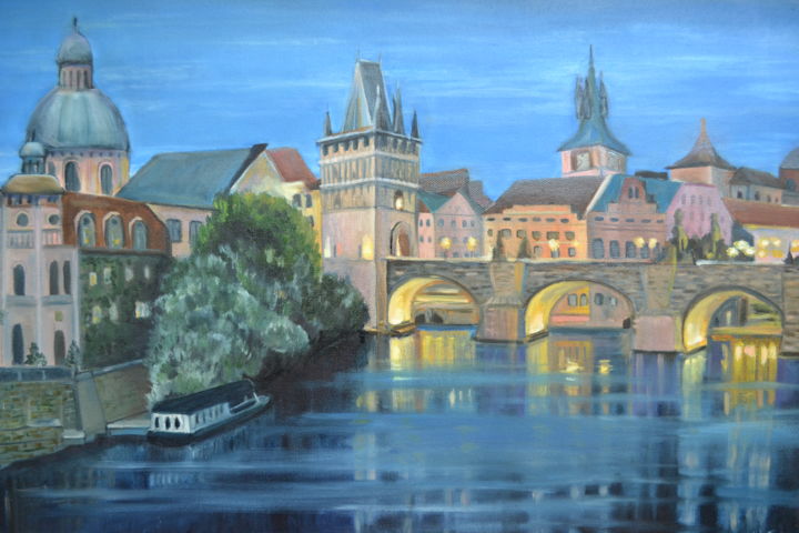 Pintura intitulada "Evening Prague. Pra…" por Yulia Sheverova, Obras de arte originais, Óleo