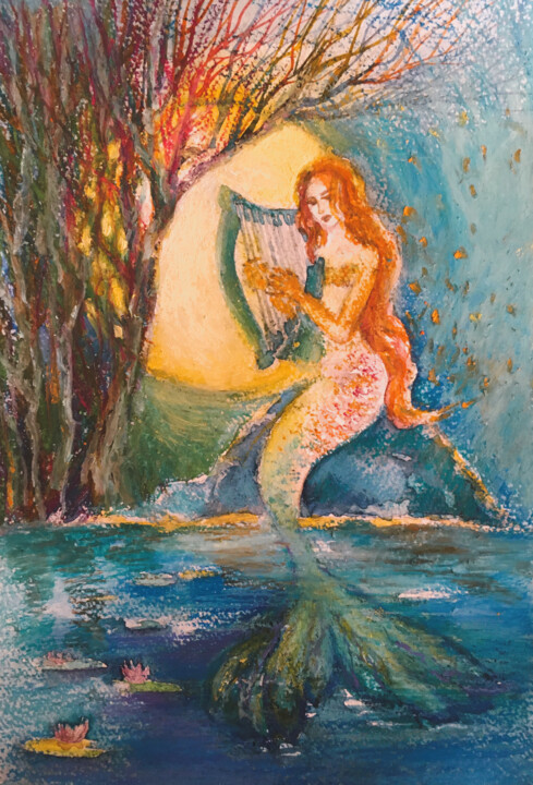 Painting titled "Русалка Mermaid" by Yulia Tamoykina (Lifestyle_harmony), Original Artwork, Pastel