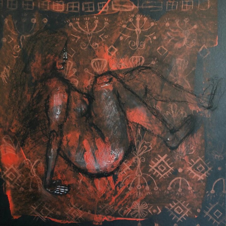 Drawing titled ""The red mist" smal…" by Yuliia Chaika, Original Artwork, Pastel
